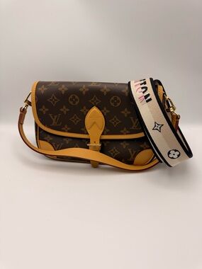 Louis Vuitton Monogram Canvas Crossbody with Tan Trim and Cream Strap